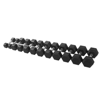 Inspire Fitness 210 LB (5-30 LB) RUBBER DUMBBELL SET WITH RACK